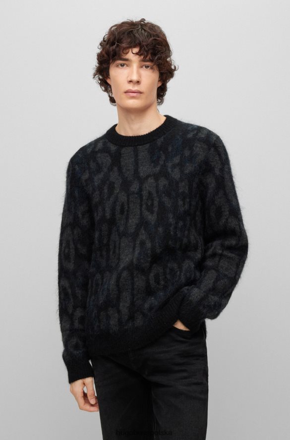 Hugo Boss sweter oversize z motywem jagliona w kolorze czarnym hugo czarny R0X0H63373