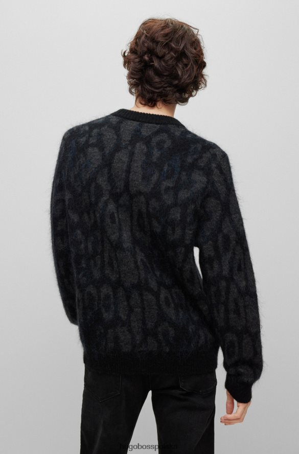Hugo Boss sweter oversize z motywem jagliona w kolorze czarnym hugo czarny R0X0H63373