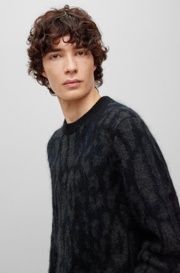 Hugo Boss sweter oversize z motywem jagliona w kolorze czarnym hugo czarny R0X0H63373