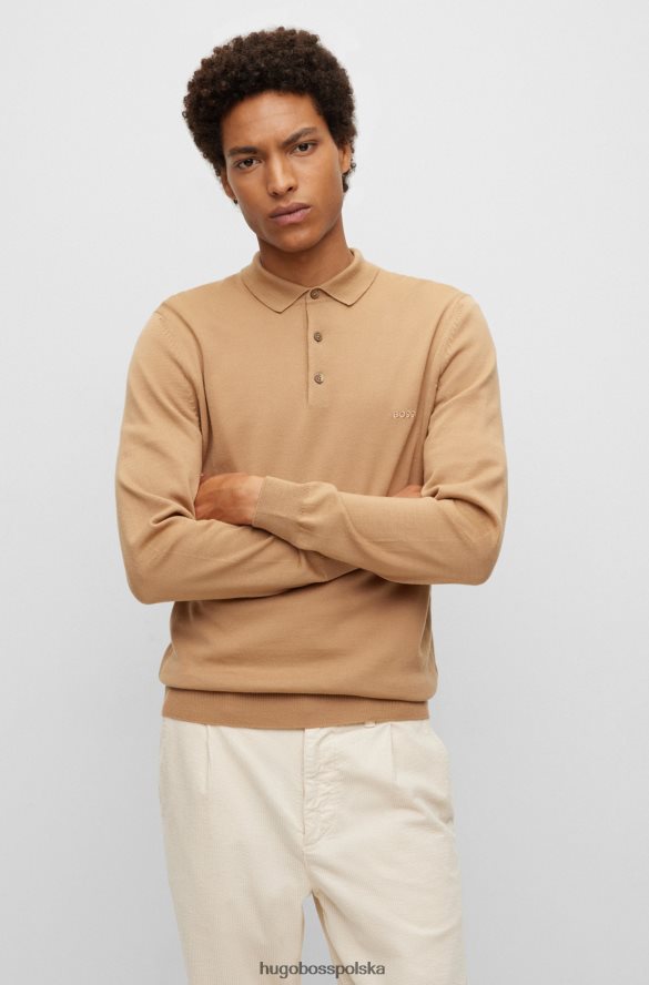 Hugo Boss sweter polo z dziewiczej wełny z haftowanym logo w kolorze beżowym hugo beżowy R0X0H61277
