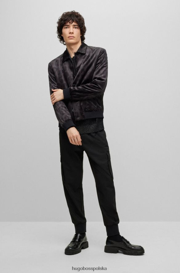 Hugo Boss sweter szenilowy o swobodnym kroju z naszywką z logo, czarny hugo czarny R0X0H64355