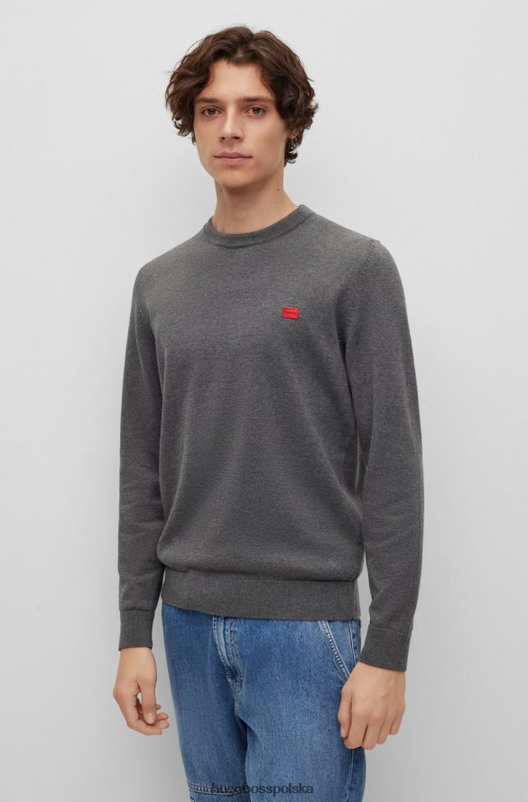Hugo Boss sweter z bawełny organicznej z czerwoną metką z logo, szary hugo szary R0X0H63735