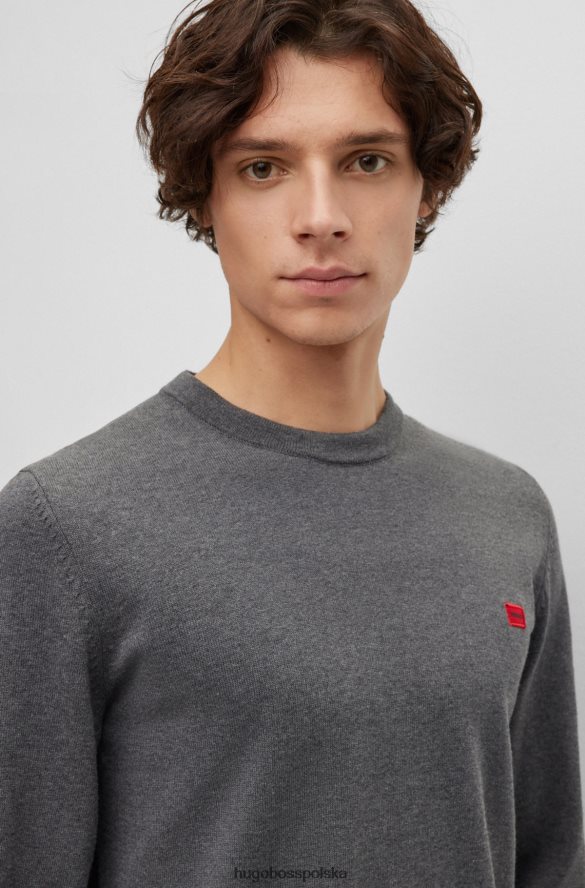 Hugo Boss sweter z bawełny organicznej z czerwoną metką z logo, szary hugo szary R0X0H63735