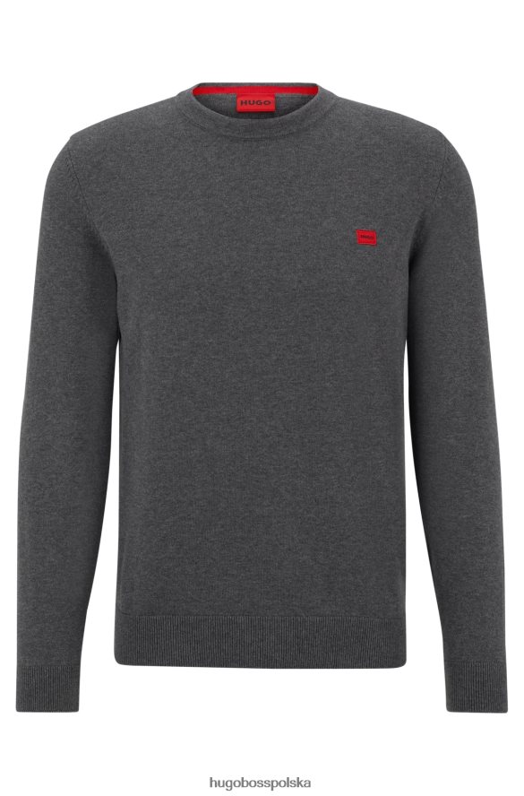 Hugo Boss sweter z bawełny organicznej z czerwoną metką z logo, szary hugo szary R0X0H63735