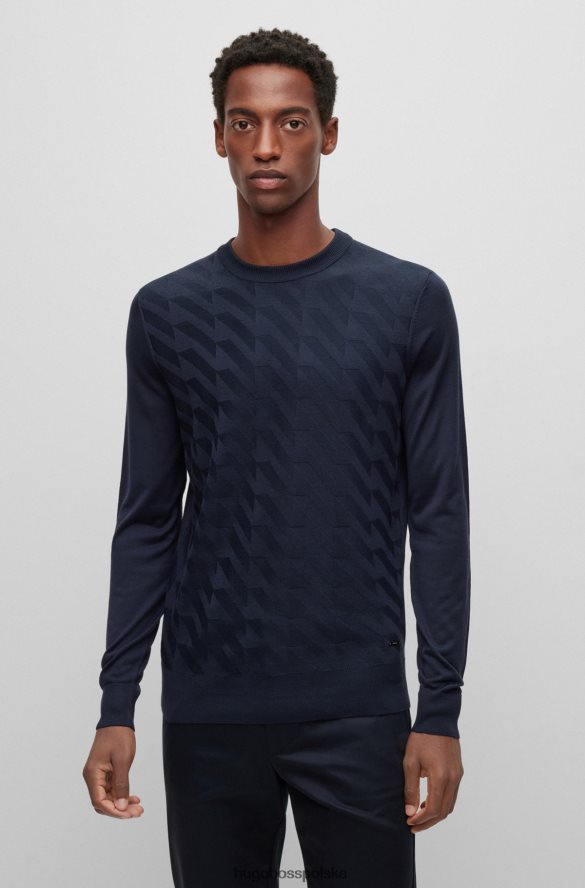 Hugo Boss sweter z czystego jedwabiu z żakardowym panelem przednim hugo ciemnoniebieski ciemny niebieski R0X0H64516