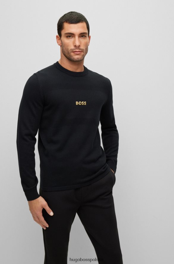 Hugo Boss sweter z haftowanym logo, wykonany z bawełny organicznej i wełny, w kolorze czarnym hugo czarny R0X0H64002
