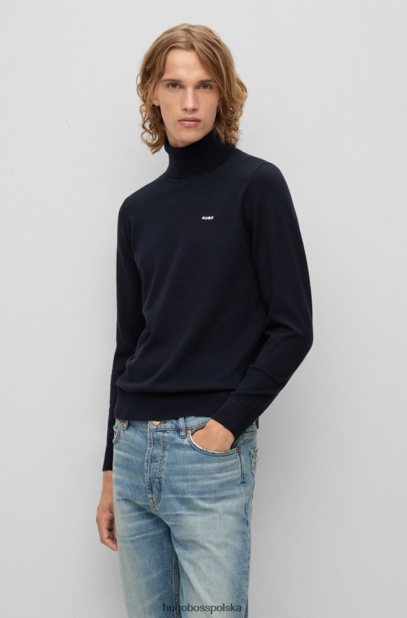 Hugo Boss sweter z mieszanki bawełny z logo na piersi w kolorze ciemnoniebieskim hugo ciemny niebieski R0X0H61668