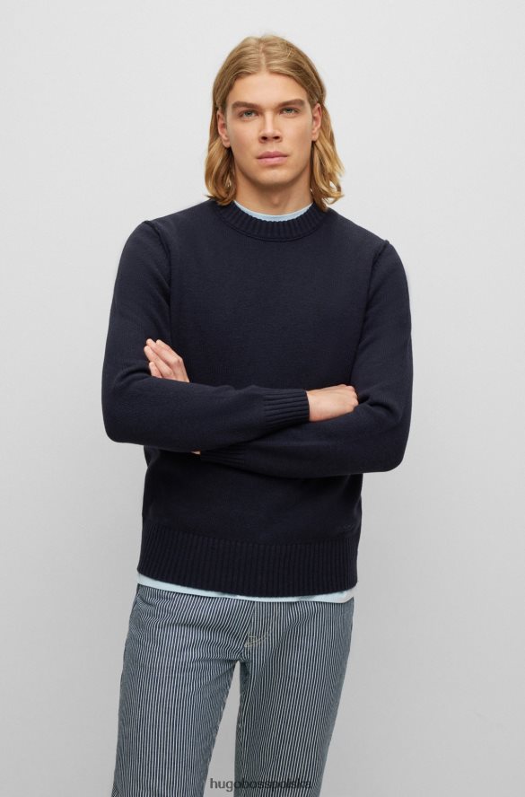 Hugo Boss sweter z okrągłym dekoltem, wykonany z ciemnoniebieskiej mieszanki wełny hugo z domieszką dziewiczej wełny ciemny niebieski R0X0H63569