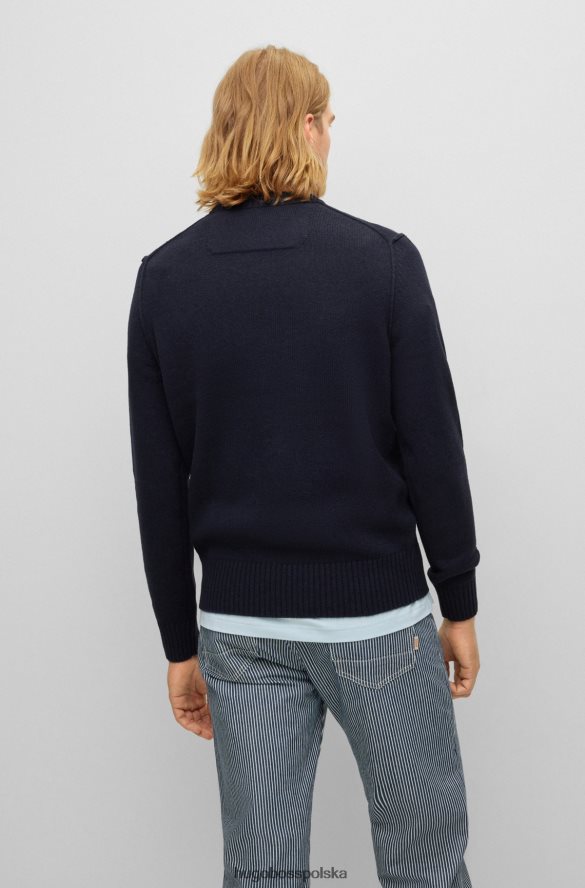 Hugo Boss sweter z okrągłym dekoltem, wykonany z ciemnoniebieskiej mieszanki wełny hugo z domieszką dziewiczej wełny ciemny niebieski R0X0H63569
