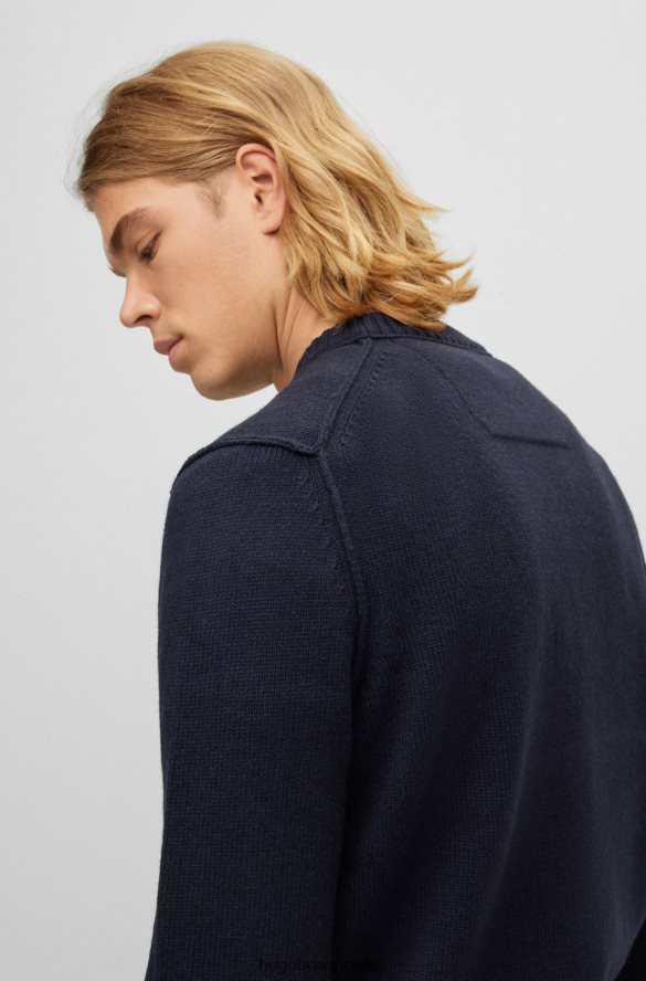 Hugo Boss sweter z okrągłym dekoltem, wykonany z ciemnoniebieskiej mieszanki wełny hugo z domieszką dziewiczej wełny ciemny niebieski R0X0H63569