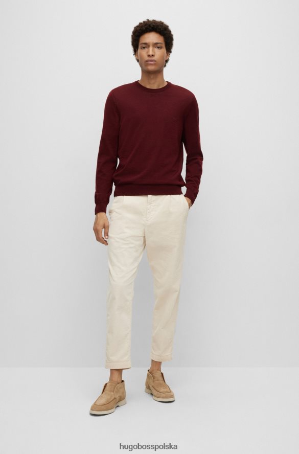 Hugo Boss sweter z wyszytym logo w kolorze odpowiedzialnej wełny hugo w kolorze ciemnej czerwieni ciemno czerwony R0X0H61640