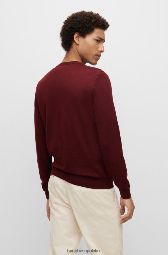 Hugo Boss sweter z wyszytym logo w kolorze odpowiedzialnej wełny hugo w kolorze ciemnej czerwieni ciemno czerwony R0X0H61640