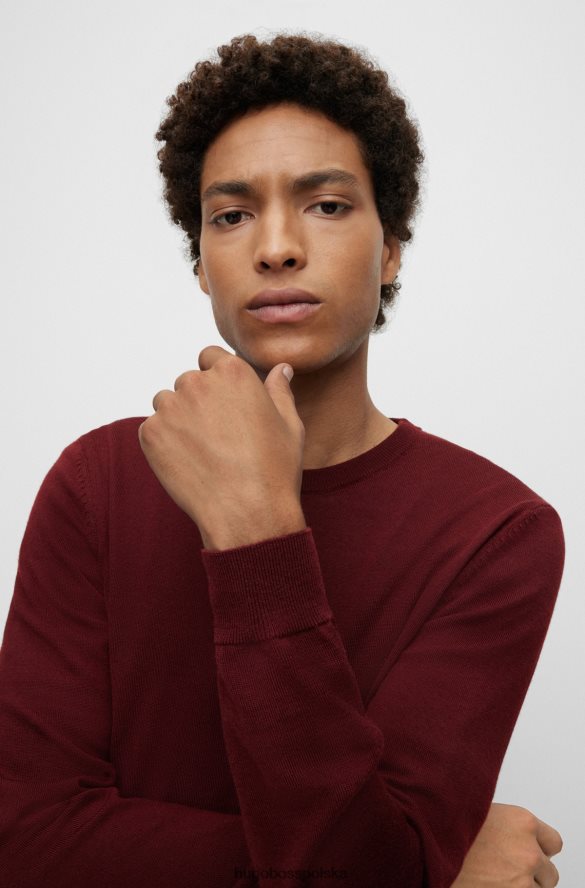 Hugo Boss sweter z wyszytym logo w kolorze odpowiedzialnej wełny hugo w kolorze ciemnej czerwieni ciemno czerwony R0X0H61640