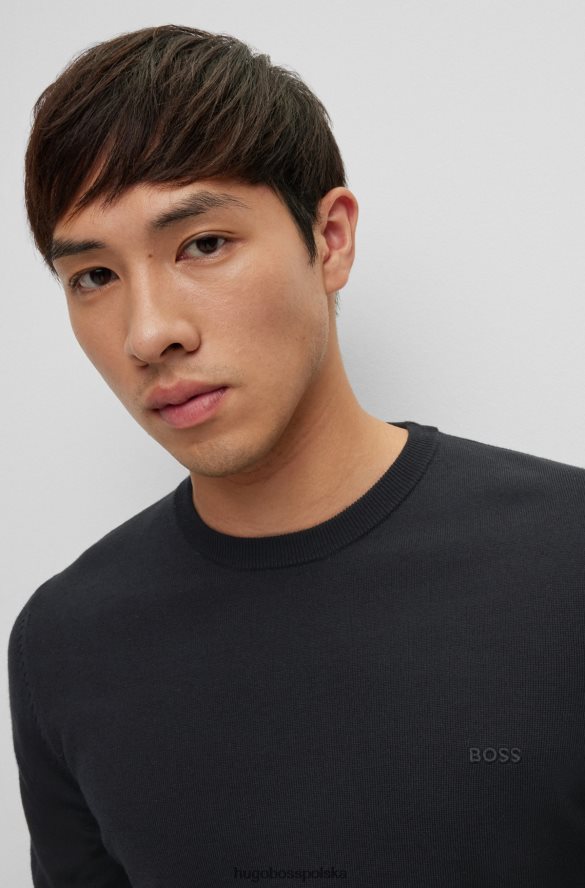 Hugo Boss sweter z wyszytym logo, wykonany z odpowiedzialnej wełny, w kolorze czarnym hugo czarny R0X0H61644