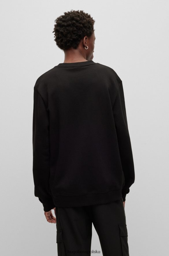 Hugo Boss sweterek bawełniany frotte z nadrukiem czerwonego logo, czarny hugo czarny R0X0H62407