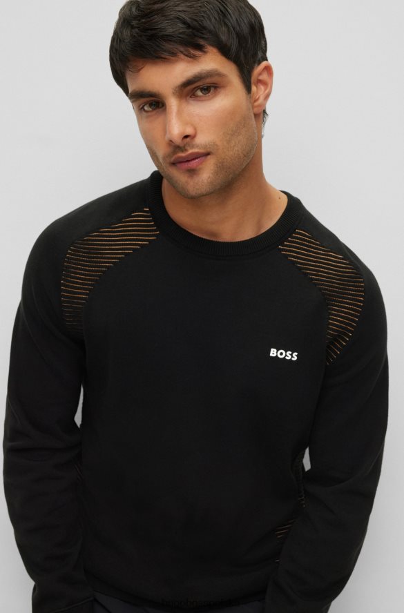 Hugo Boss sweterek z bawełny organicznej w dwukolorowe paski czarny hugo czarny R0X0H62142