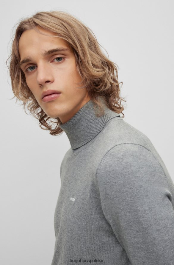 Hugo Boss szary sweter z mieszanki bawełny z logo hugo na piersi szary R0X0H61669