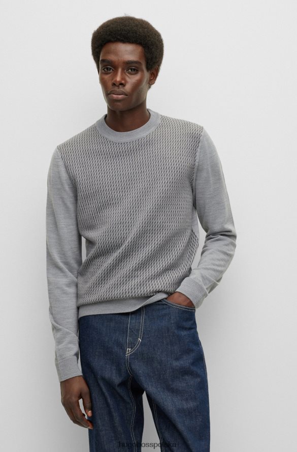 Hugo Boss szary sweter z okrągłym dekoltem z dzianiny żakardowej hugo szary R0X0H61464