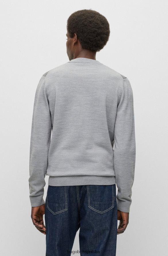 Hugo Boss szary sweter z okrągłym dekoltem z dzianiny żakardowej hugo szary R0X0H61464