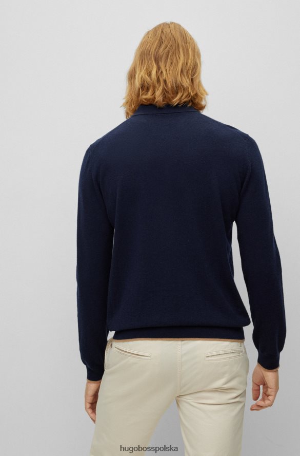 Hugo Boss włosko-kaszmirowy sweterek z kołnierzykiem polo hugo ciemnoniebieski ciemny niebieski R0X0H64442