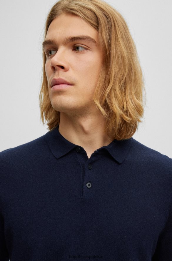 Hugo Boss włosko-kaszmirowy sweterek z kołnierzykiem polo hugo ciemnoniebieski ciemny niebieski R0X0H64442