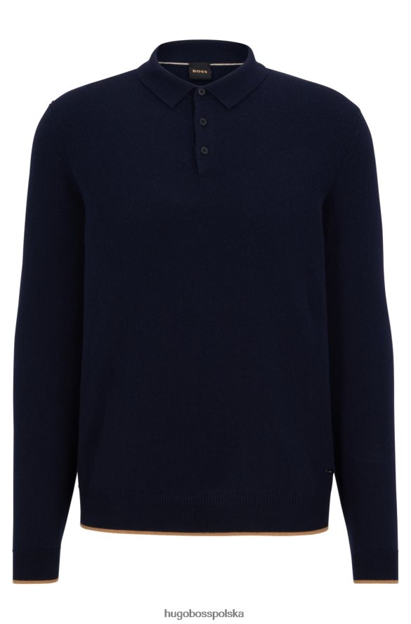 Hugo Boss włosko-kaszmirowy sweterek z kołnierzykiem polo hugo ciemnoniebieski ciemny niebieski R0X0H64442