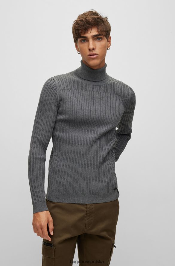 Hugo Boss wyjątkowo dopasowany sweter z golfem o mieszanych strukturach, ciemnoszary hugo ciemno szary R0X0H62712