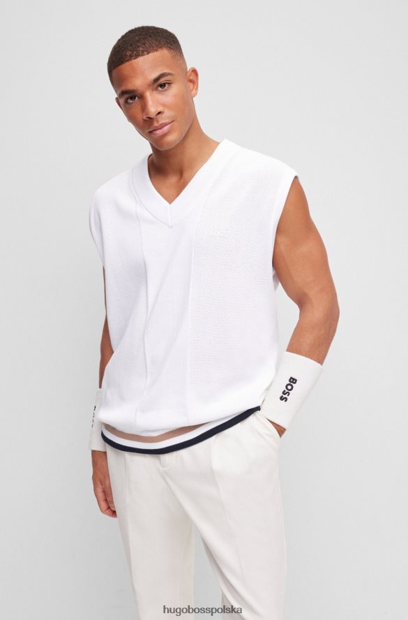 Hugo Boss x Matteo Berrettini sweter bez rękawów z czystej bawełny z detalami w paski biały R0X0H63463