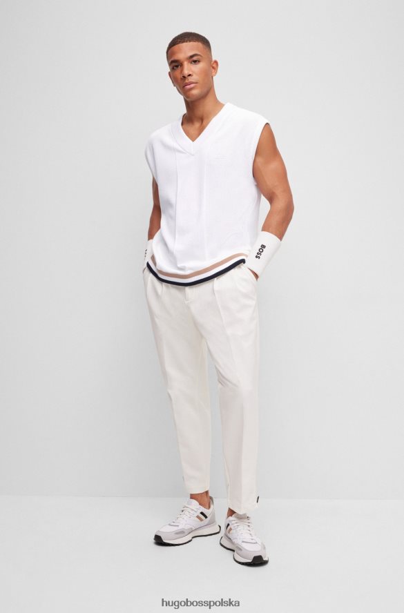 Hugo Boss x Matteo Berrettini sweter bez rękawów z czystej bawełny z detalami w paski biały R0X0H63463