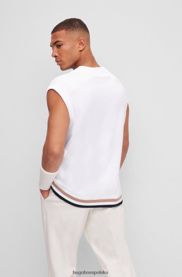 Hugo Boss x Matteo Berrettini sweter bez rękawów z czystej bawełny z detalami w paski biały R0X0H63463