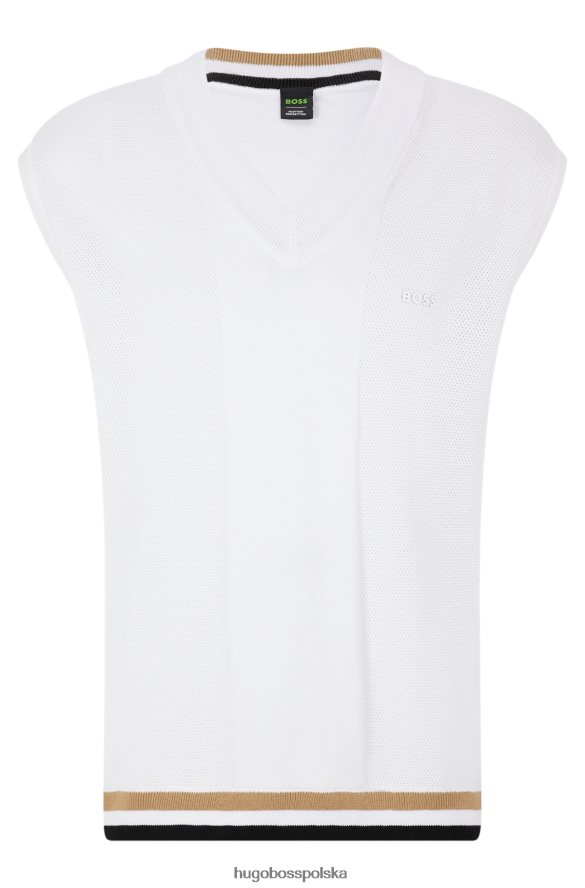 Hugo Boss x Matteo Berrettini sweter bez rękawów z czystej bawełny z detalami w paski biały R0X0H63463