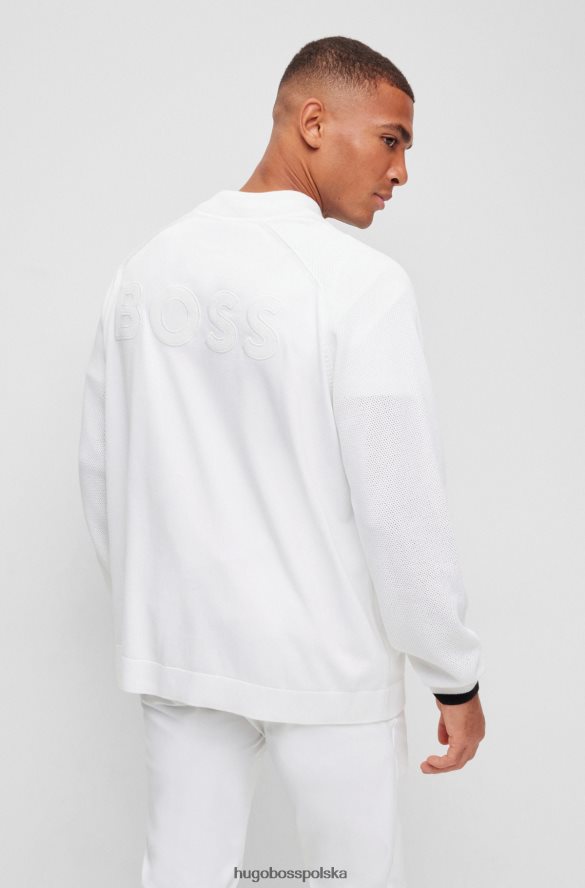 Hugo Boss x Matteo Berrettini, zapinana na zamek, bawełniana kurtka z dzianiny z detalami w paski biały R0X0H61854