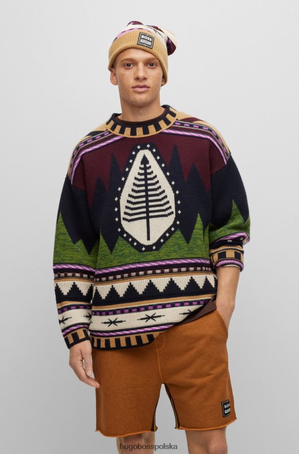 Hugo Boss x Sweter oversize phipps wykonany z resztek materiałów, z żakardowego materiału z domieszką kaszmiru wzorzyste R0X0H64444