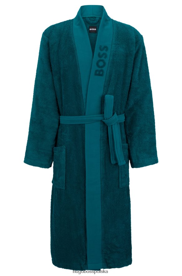 Hugo Boss Ciemnozielony szlafrok z egipskiej bawełny Hugo z markowymi szalowymi klapami ciemnozielony R0X0H63695