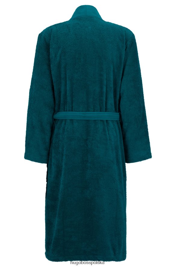 Hugo Boss Ciemnozielony szlafrok z egipskiej bawełny Hugo z markowymi szalowymi klapami ciemnozielony R0X0H63695