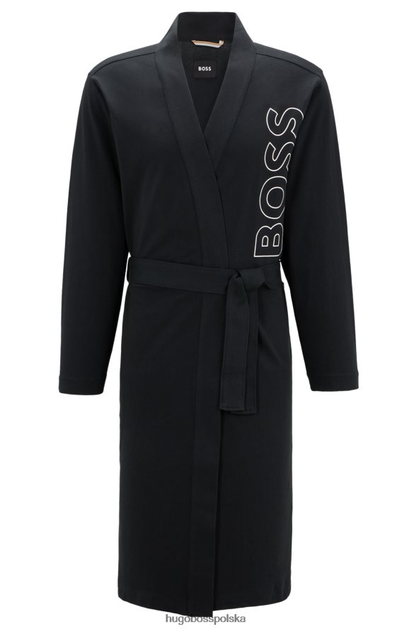 Hugo Boss Czarny szlafrok z bawełnianego jerseyu Hugo z zarysowanym logo czarny R0X0H63235