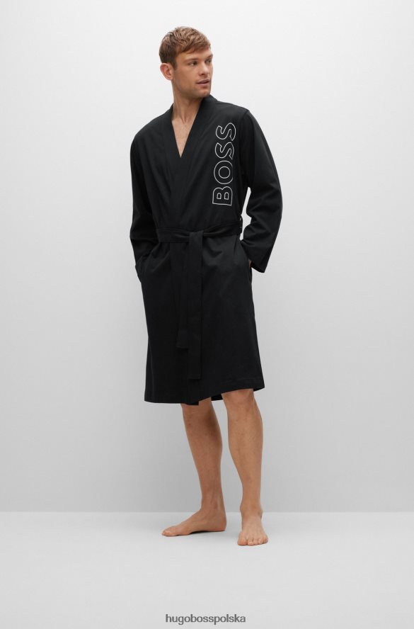Hugo Boss Czarny szlafrok z bawełnianego jerseyu Hugo z zarysowanym logo czarny R0X0H63235