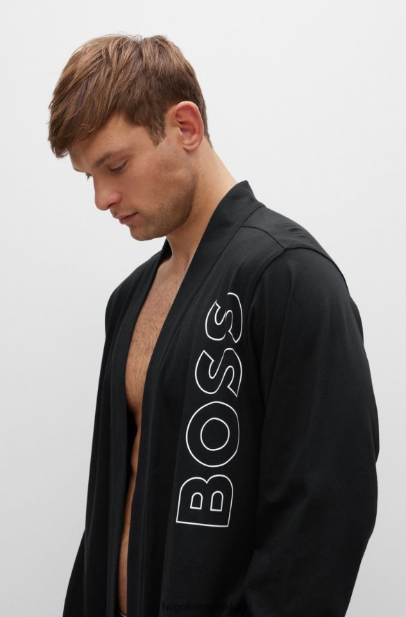 Hugo Boss Czarny szlafrok z bawełnianego jerseyu Hugo z zarysowanym logo czarny R0X0H63235