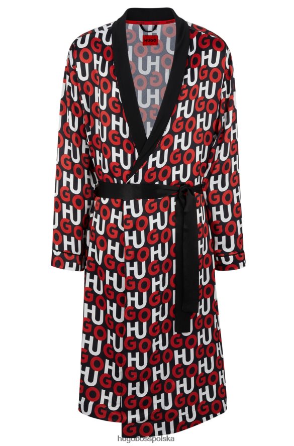 Hugo Boss Czerwony, satynowy szlafrok hugo z motywem skumulowanego logo czerwony wzór R0X0H64072