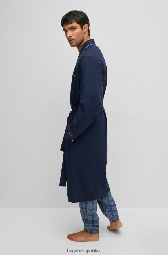 Hugo Boss Granatowy szlafrok hugo z bawełnianego dżerseju z logo i lamówką ciemny niebieski R0X0H61466