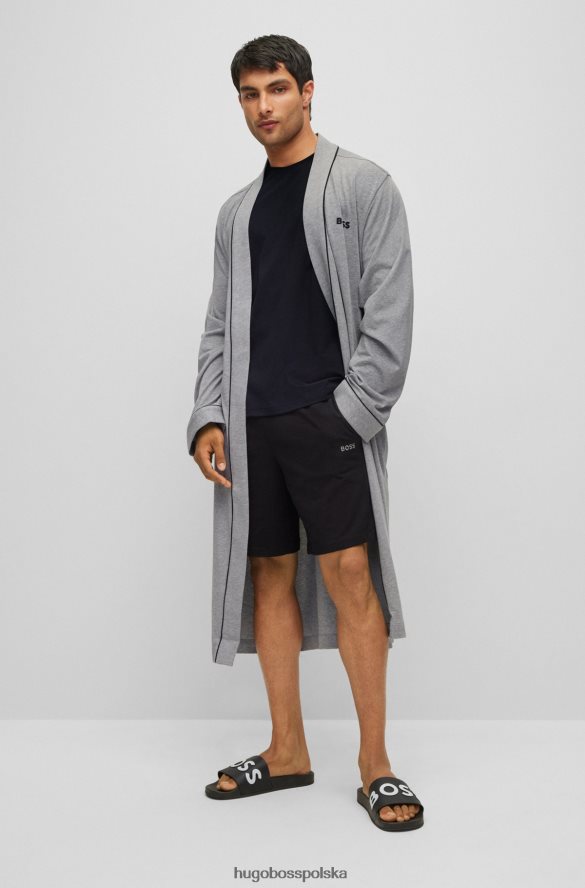 Hugo Boss Szary szlafrok z bawełnianego jerseyu hugo z logo i lamówką szary R0X0H61467