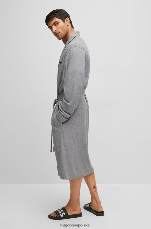 Hugo Boss Szary szlafrok z bawełnianego jerseyu hugo z logo i lamówką szary R0X0H61467