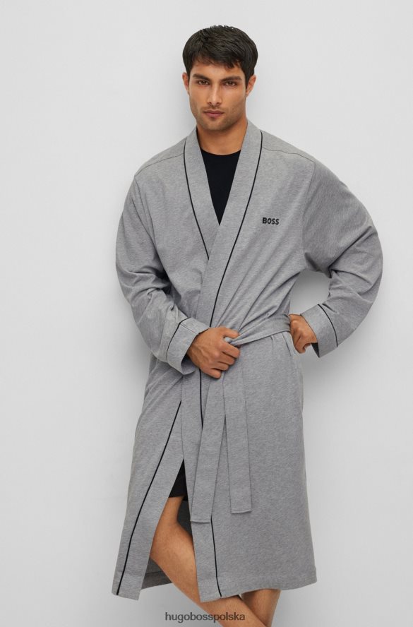 Hugo Boss Szary szlafrok z bawełnianego jerseyu hugo z logo i lamówką szary R0X0H61467
