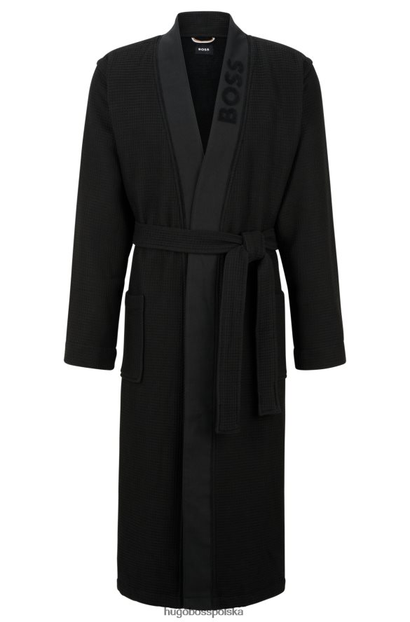 Hugo Boss Szlafrok o strukturze wafla z logo emed czarny R0X0H62103
