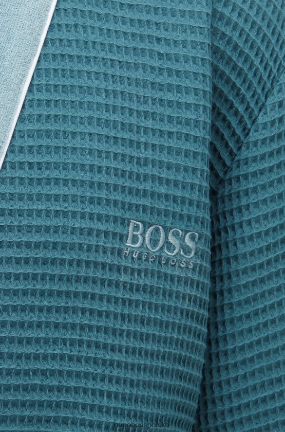 Hugo Boss Szlafrok z bawełny o strukturze plastra miodu w kolorze ciemnoniebieskim hugo ciemny niebieski R0X0H63796