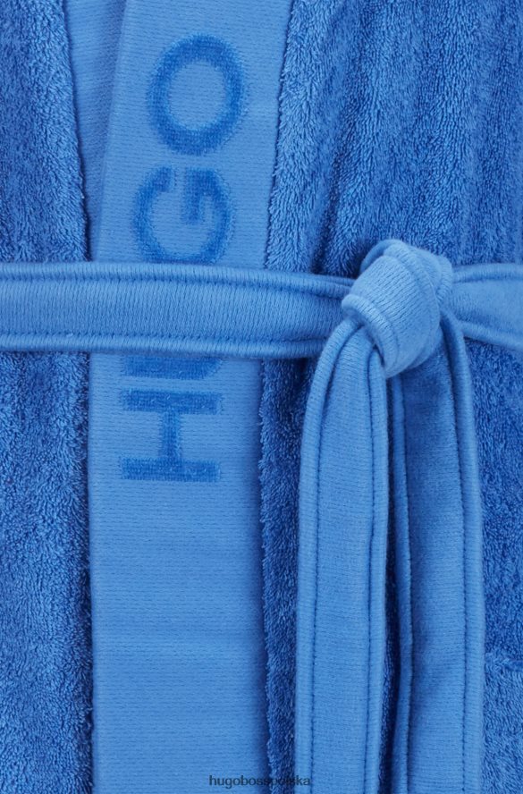 Hugo Boss Szlafrok z egipskiej bawełny z markowymi klapami szalowymi hugo w kolorze niebieskim niebieski R0X0H63699