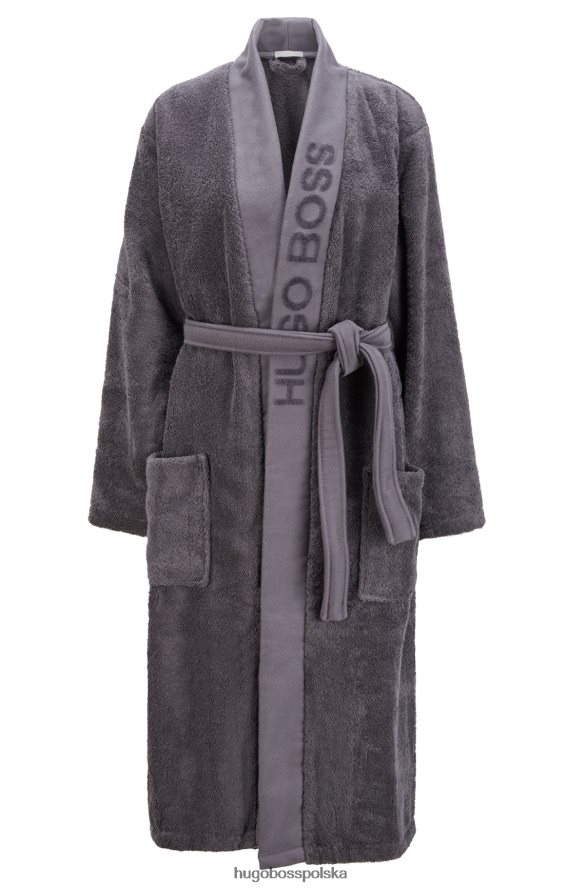 Hugo Boss ciemnoszary szlafrok z egipskiej bawełny z markowymi szalowymi klapami hugo ciemno szary R0X0H63698