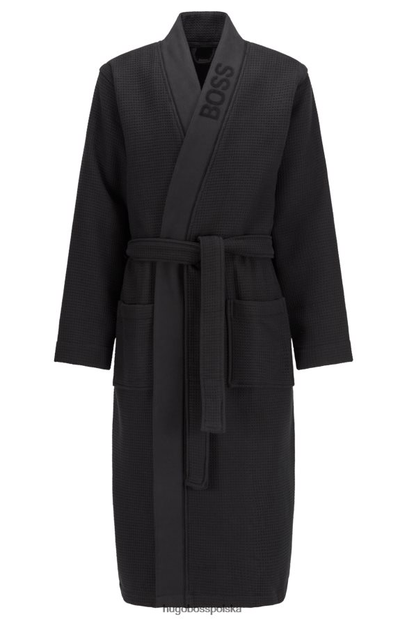 Hugo Boss czarny, żakardowy szlafrok z logo w kolorze waflowym hugo czarny R0X0H63143