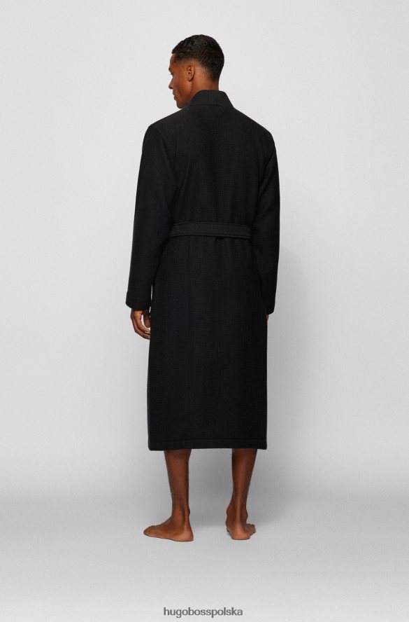 Hugo Boss czarny, żakardowy szlafrok z logo w kolorze waflowym hugo czarny R0X0H63143