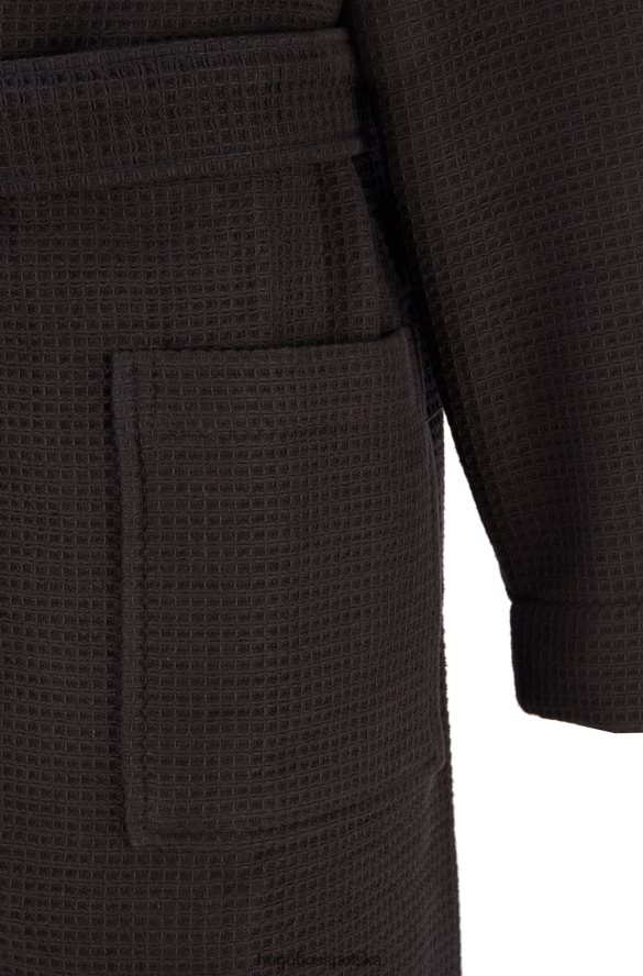 Hugo Boss czarny, żakardowy szlafrok z logo w kolorze waflowym hugo czarny R0X0H63143